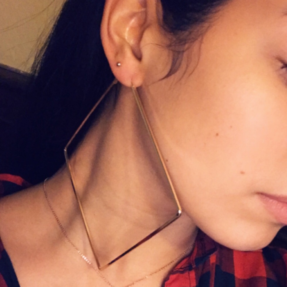 NEW Square Geometric gold Hoop Earrings - Picture 5 of 8
